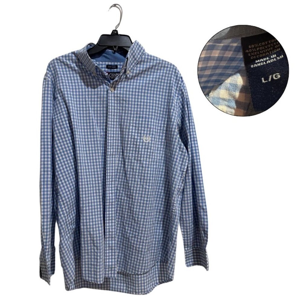 Chaps Men’s Large Blue Gingham Button-Down Shirt Long Sleeve